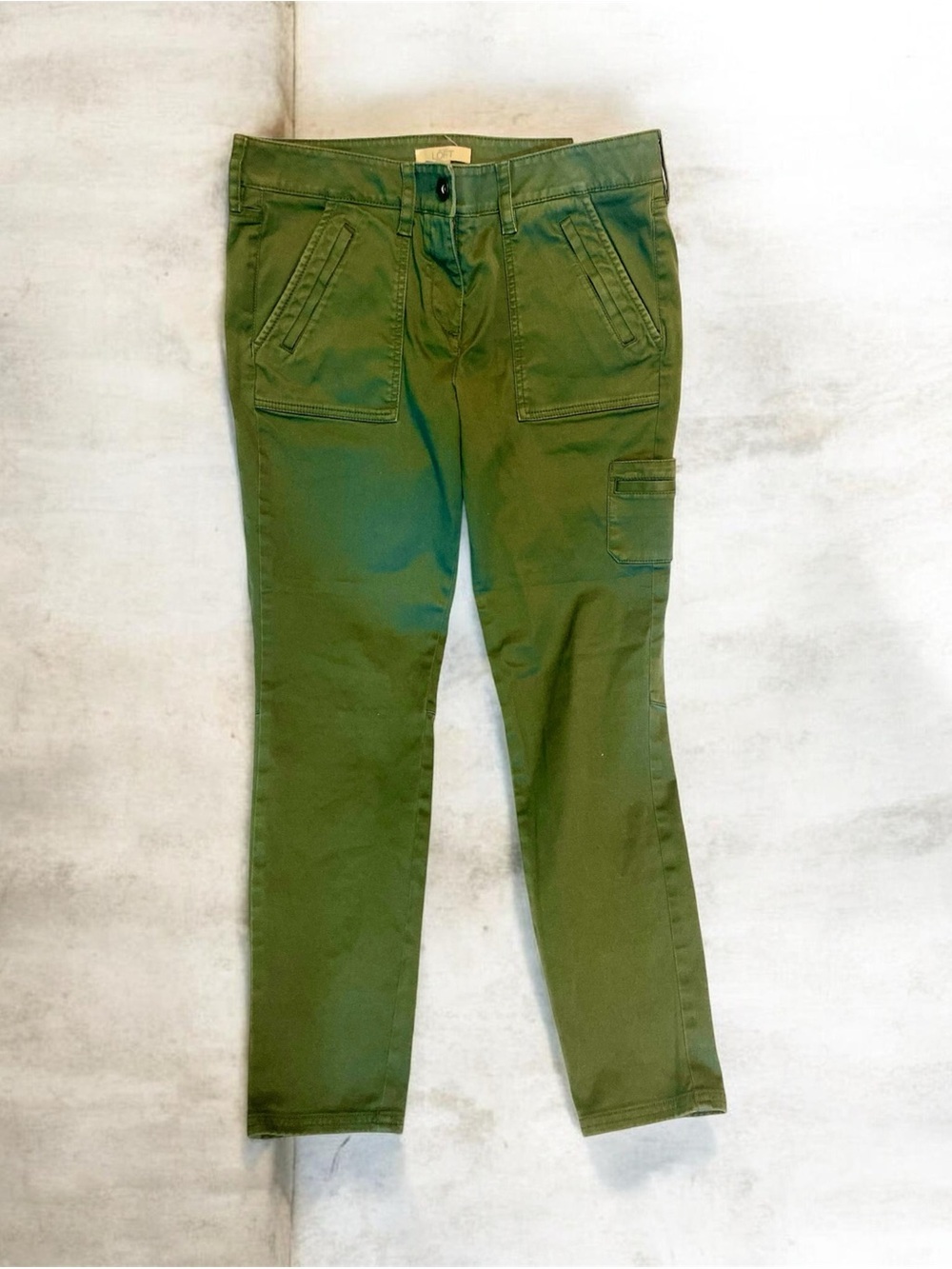 LOFT Marisa Skinny Ankle Pants Olive Green Khaki Chino Work Trousers Size 10